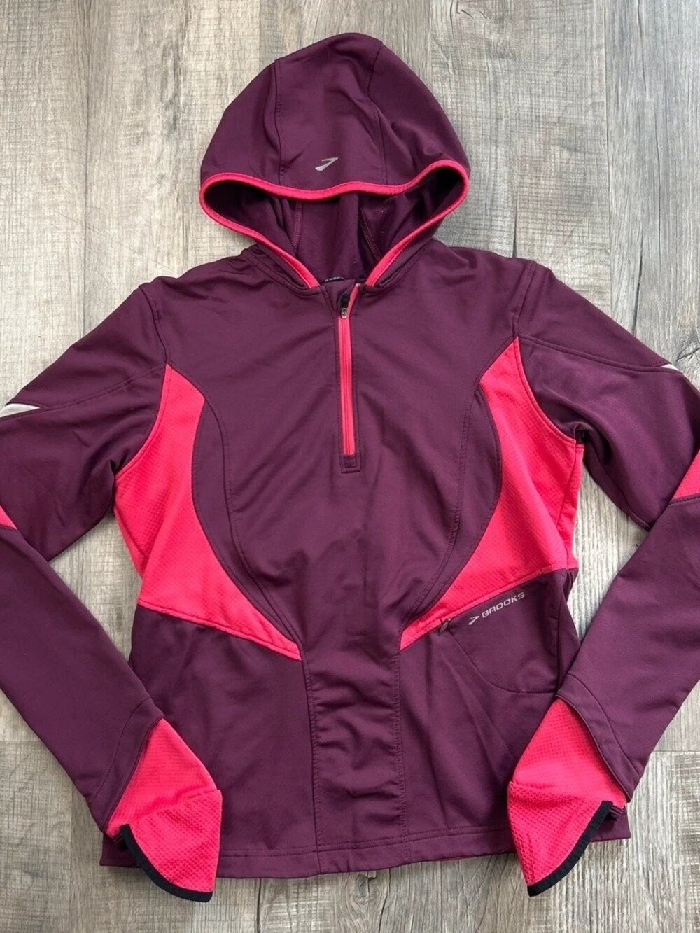 Women's Purple & Pink Reflective Half-Zip Running Jacket With Hood Size L
